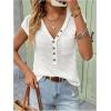 imageMakeMeChic Womens Waffle Knit Tops Summer Cap Sleeve V Neck Button Pocket Casual Tee ShirtWhite