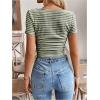 imageMakeMeChic Womens Work Stripe Knit Crop Top Square Neck Tops Short Sleeve TShirtGreen