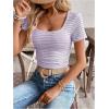 imageMakeMeChic Womens Work Stripe Knit Crop Top Square Neck Tops Short Sleeve TShirtMauve Purple