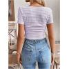 imageMakeMeChic Womens Work Stripe Knit Crop Top Square Neck Tops Short Sleeve TShirtMauve Purple