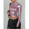 imageMakeMeChic Womens Y2K Tops Country Concert Metallic Tee Shirts Long Sleeve Party Going Out Crop TopsPink