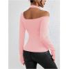 imageMakeMeChic Womens Y2K Tops Cut Out Asymmetrical Neck Tee Shirts Long Sleeve Ring Linked Shirt TopsPink