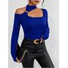 imageMakeMeChic Womens Y2K Tops Cut Out Asymmetrical Neck Tee Shirts Long Sleeve Ring Linked Shirt TopsRoyal Blue