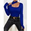 imageMakeMeChic Womens Y2K Tops Cut Out Asymmetrical Neck Tee Shirts Long Sleeve Ring Linked Shirt TopsRoyal Blue