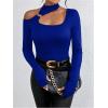 imageMakeMeChic Womens Y2K Tops Cut Out Asymmetrical Neck Tee Shirts Long Sleeve Ring Linked Shirt TopsRoyal Blue