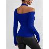 imageMakeMeChic Womens Y2K Tops Cut Out Asymmetrical Neck Tee Shirts Long Sleeve Ring Linked Shirt TopsRoyal Blue