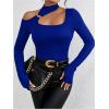 imageMakeMeChic Womens Y2K Tops Cut Out Asymmetrical Neck Tee Shirts Long Sleeve Ring Linked Shirt TopsRoyal Blue