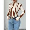 imageMakeMeChic Womens Zebra Striped Print Mock Neck Long Sleeve Slim Fit Tee Shirt TopsBrown and Beige