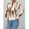 imageMakeMeChic Womens Zebra Striped Print Mock Neck Long Sleeve Slim Fit Tee Shirt TopsBrown and Beige