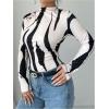 imageMakeMeChic Womens Zebra Striped Print Mock Neck Long Sleeve Slim Fit Tee Shirt TopsMulticolor