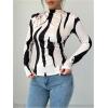 imageMakeMeChic Womens Zebra Striped Print Mock Neck Long Sleeve Slim Fit Tee Shirt TopsMulticolor