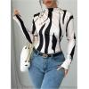 imageMakeMeChic Womens Zebra Striped Print Mock Neck Long Sleeve Slim Fit Tee Shirt TopsMulticolor