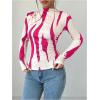 imageMakeMeChic Womens Zebra Striped Print Mock Neck Long Sleeve Slim Fit Tee Shirt TopsPink and Beige