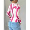 imageMakeMeChic Womens Zebra Striped Print Mock Neck Long Sleeve Slim Fit Tee Shirt TopsPink and Beige