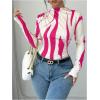 imageMakeMeChic Womens Zebra Striped Print Mock Neck Long Sleeve Slim Fit Tee Shirt TopsPink and Beige