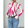 imageMakeMeChic Womens Zebra Striped Print Mock Neck Long Sleeve Slim Fit Tee Shirt TopsPink and Beige
