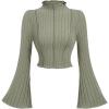 imageMakeMeChic Womens Bell Sleeve Crop Top Mock Neck Knit Lettuce Trim Rib Tee Shirt TopsArmy Green