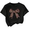 imageMakeMeChic Womens Bow Tie Leopard Round Neck Short Sleeve T Shirt Cheetah Y2K Tee Top Leopard Black Large