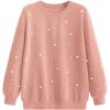 imageMakeMeChic Womens Casual Round Neck Pearl Sweatshirt Long Sleeve Drop Shoulder Pullover TopsDusty Pink