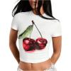 imageMakeMeChic Womens Cherry Print Mock Neck Short Sleeve Summer Tee Shirt Crop TopsWhite