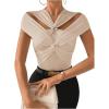 imageMakeMeChic Womens Criss Cross V Neck Cut Out Cap Sleeve Ruched Tee Shirt Summer Tops