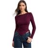 imageMakeMeChic Womens Draped Cowl Neck Drawstring Ruched Tee Asymmetrical Hem Long Sleeve Slim Fitted T Shirt TopBurgundy