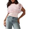 imageMakeMeChic Womens Elegant Summer Floral Lace Crew Neck Tee Shirt Short Sleeve Crop TopLight Pink