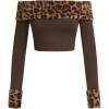 imageMakeMeChic Womens Fuzzy Leopard Print Off The Shoulder Tops Long Sleeve Slim Fitted Y2K Crop TopsCoffee Brown