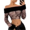 imageMakeMeChic Womens Fuzzy Leopard Print Off The Shoulder Tops Long Sleeve Slim Fitted Y2K Crop TopsMulticolor