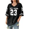 imageMakeMeChic Womens Jersey Shirt V Neck Y2K Jersey Top Oversized Short Sleeve Letter Graphic ShirtsBlack