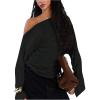 imageMakeMeChic Womens Off The Shoulder Long Sleeve Tops Going Out Asymmetrical Tops Y2k Cropped SweatshirtBlack