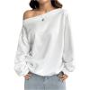 imageMakeMeChic Womens Off The Shoulder Sweatshirt Tops Long Sleeve Oversized SweatshirtsWhite