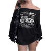 imageMakeMeChic Womens Off The Shoulder Sweatshirt Tops Y2k Oversized Graphic T ShirtBlack