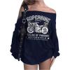 imageMakeMeChic Womens Off The Shoulder Sweatshirt Tops Y2k Oversized Graphic T ShirtRoyal Blue
