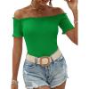 imageMakeMeChic Womens Off The Shoulder Top Lettuce Trim Short Sleeve Fitted T ShirtGreen
