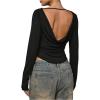 imageMakeMeChic Womens Open Back Tops Y2k Cowl Neck Tops Going Out Long Sleeve T ShirtBlack
