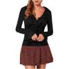 imageMakeMeChic Womens Ruffle Trim Ruched Front Long Sleeve V Neck Tee Shirt Casual TopsBlack