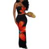 imageMakeMeChic Womens Summer 2 Piece Sets Floral Strapless Tube Crop Tops Flare Maxi Skirt SetBlack Orange