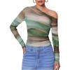 imageMakeMeChic Womens Tie Dye Asymmetrical Neck Long Sleeve Ruched Tee Shirt Crop TopsGreen