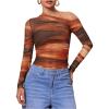 imageMakeMeChic Womens Tie Dye Asymmetrical Neck Long Sleeve Ruched Tee Shirt Crop TopsOrange