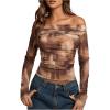imageMakeMeChic Womens Tie Dye Off The Shoulder Tee Shirt Long Sleeve Ruched Crop Tops