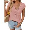 imageMakeMeChic Womens Waffle Knit Tops Summer Cap Sleeve V Neck Button Pocket Casual Tee ShirtPink