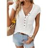 imageMakeMeChic Womens Waffle Knit Tops Summer Cap Sleeve V Neck Button Pocket Casual Tee ShirtWhite