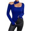 imageMakeMeChic Womens Y2K Tops Cut Out Asymmetrical Neck Tee Shirts Long Sleeve Ring Linked Shirt TopsRoyal Blue
