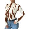 imageMakeMeChic Womens Zebra Striped Print Mock Neck Long Sleeve Slim Fit Tee Shirt TopsBrown and Beige
