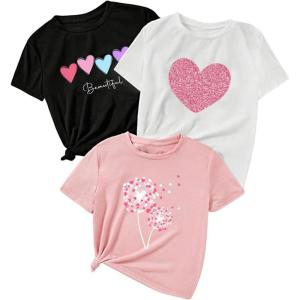 imageMakeMeChic Womens 3 Pack Graphic Print Crop Tops Crew Neck Short Sleeve Tee Shirt Cute T ShirtsBlack White