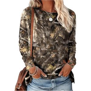 imageMakeMeChic Womens Camo Crew Neck Tee Shirt Long Sleeve Hunting Tees Top