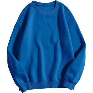 imageMakeMeChic Womens Casual Cute Oversized Long Sleeve Round Crew Neck Sweatshirt Pullover TopRoyal Blue