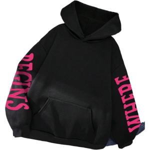 imageMakeMeChic Womens Graphic Sweatshirts Letter Hoodies Pullover Y2K Long Sleeve Fall ClothesBlack and Pink