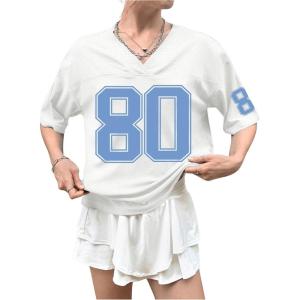 imageMakeMeChic Womens Letter Graphic V Neck Short Sleeve Drop Shoulder Tee Jersey TopWhite